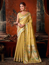 Mehendi yellow timeless festive tissue silk saree