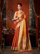 Orange elegant festive tissue silk saree