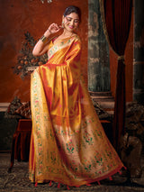 Orange elegant festive tissue silk saree