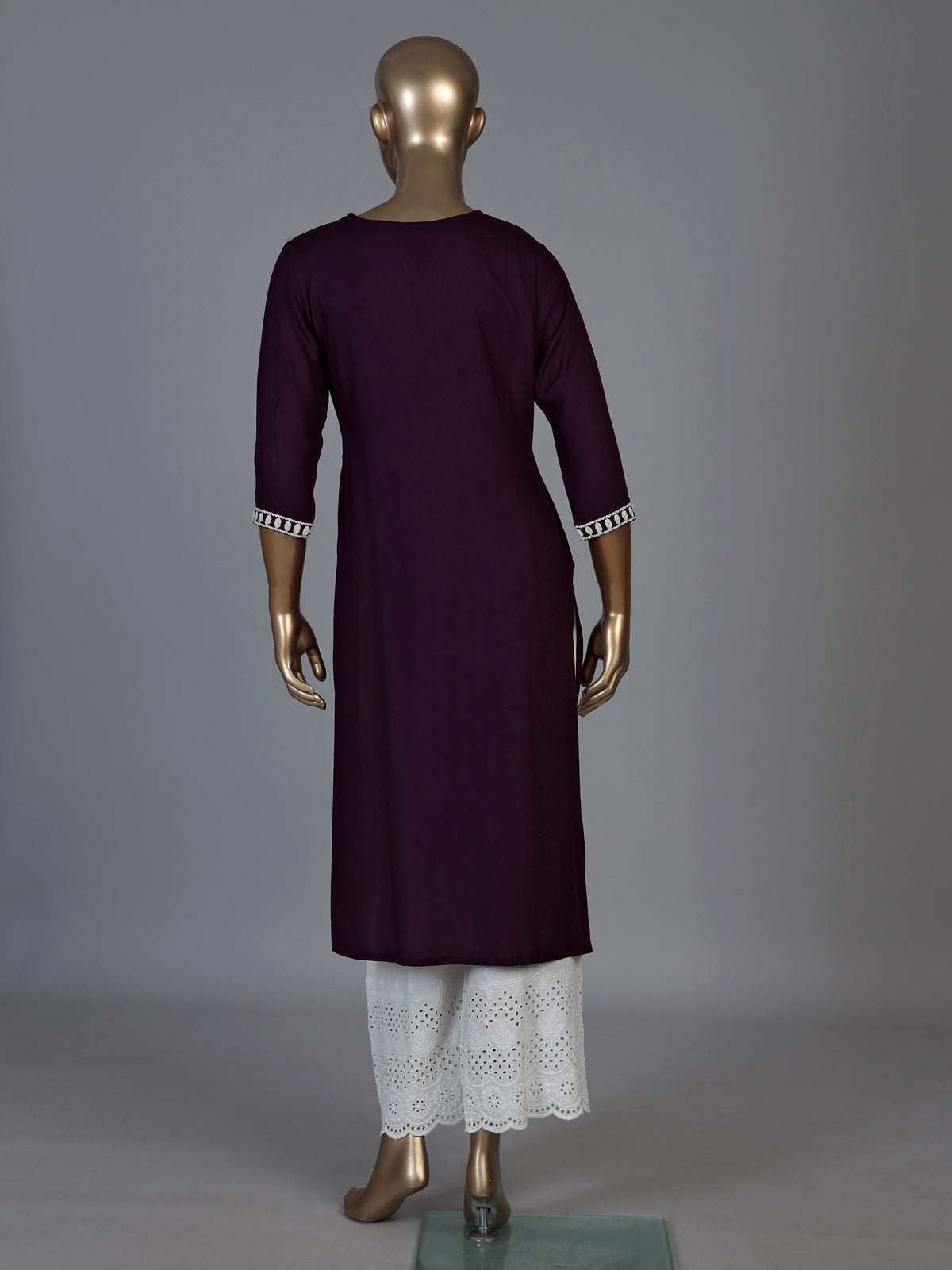 Wine silk lucknowi straight kurti set with palazzo