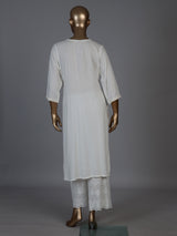 White silk lucknowi straight kurti set with palazzo