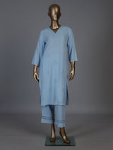 Sky blue silk lucknowi sequin kurti set with palazzo