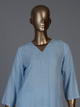 Sky blue silk lucknowi sequin kurti set with palazzo