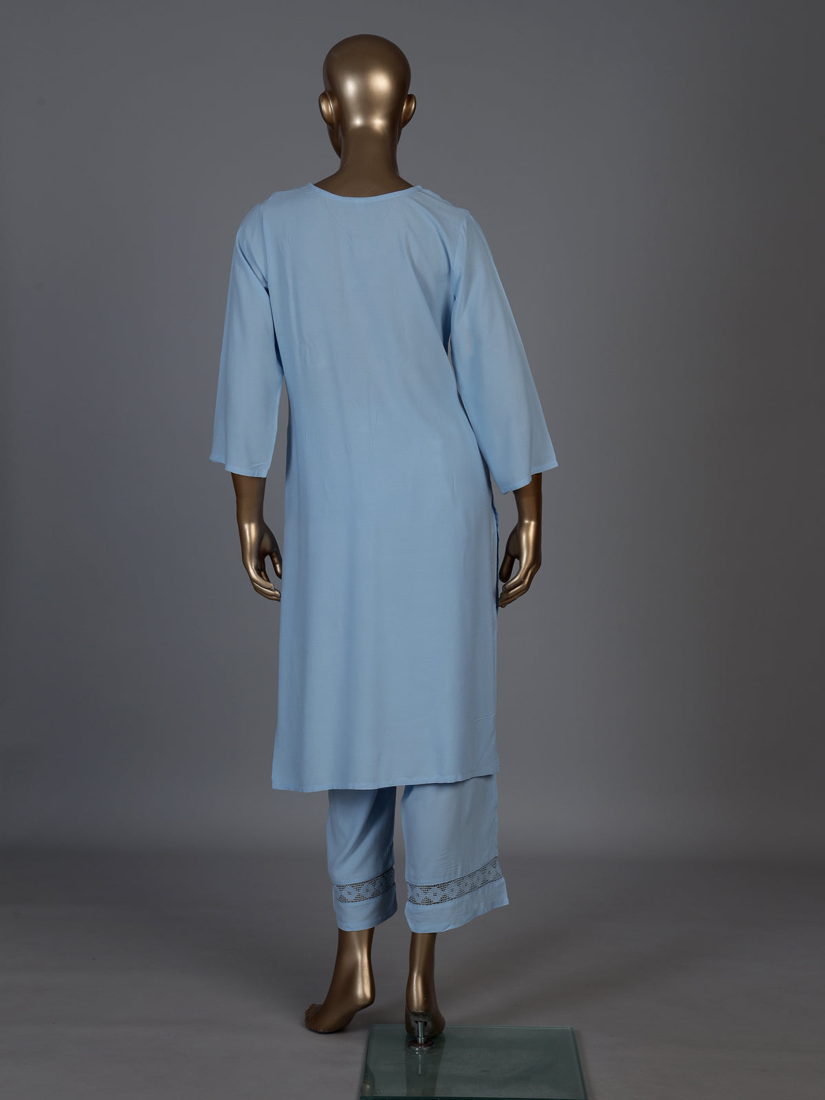 Sky blue silk lucknowi sequin kurti set with palazzo