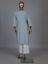 Light grey silk lucknowi straight kurti set with palazzo