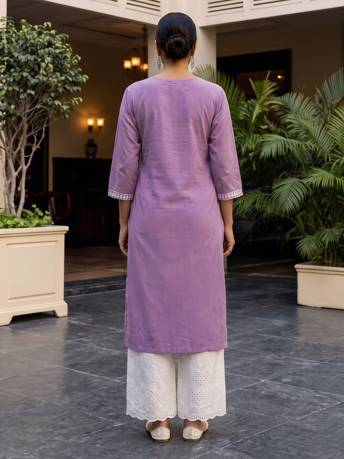 Lavender purple silk lucknowi kurti set with palazzo