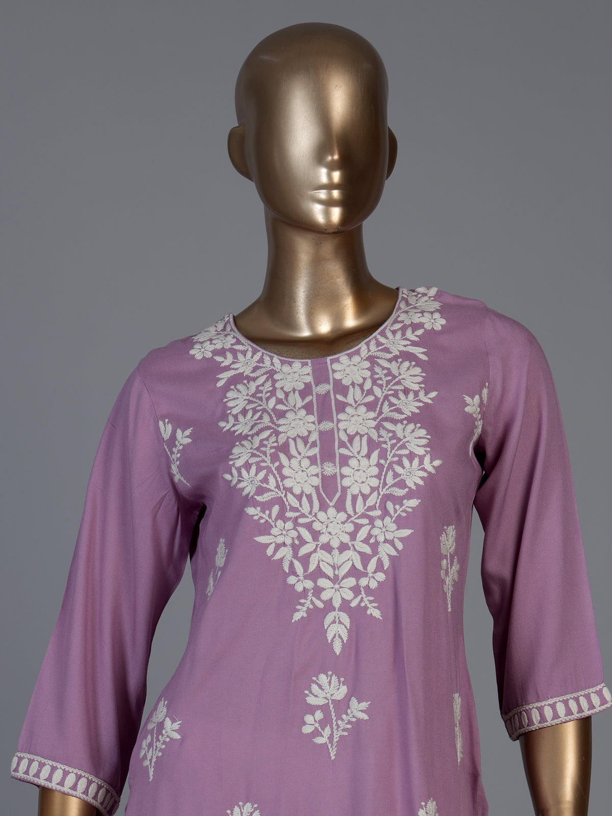 Lavender purple silk lucknowi kurti set with palazzo