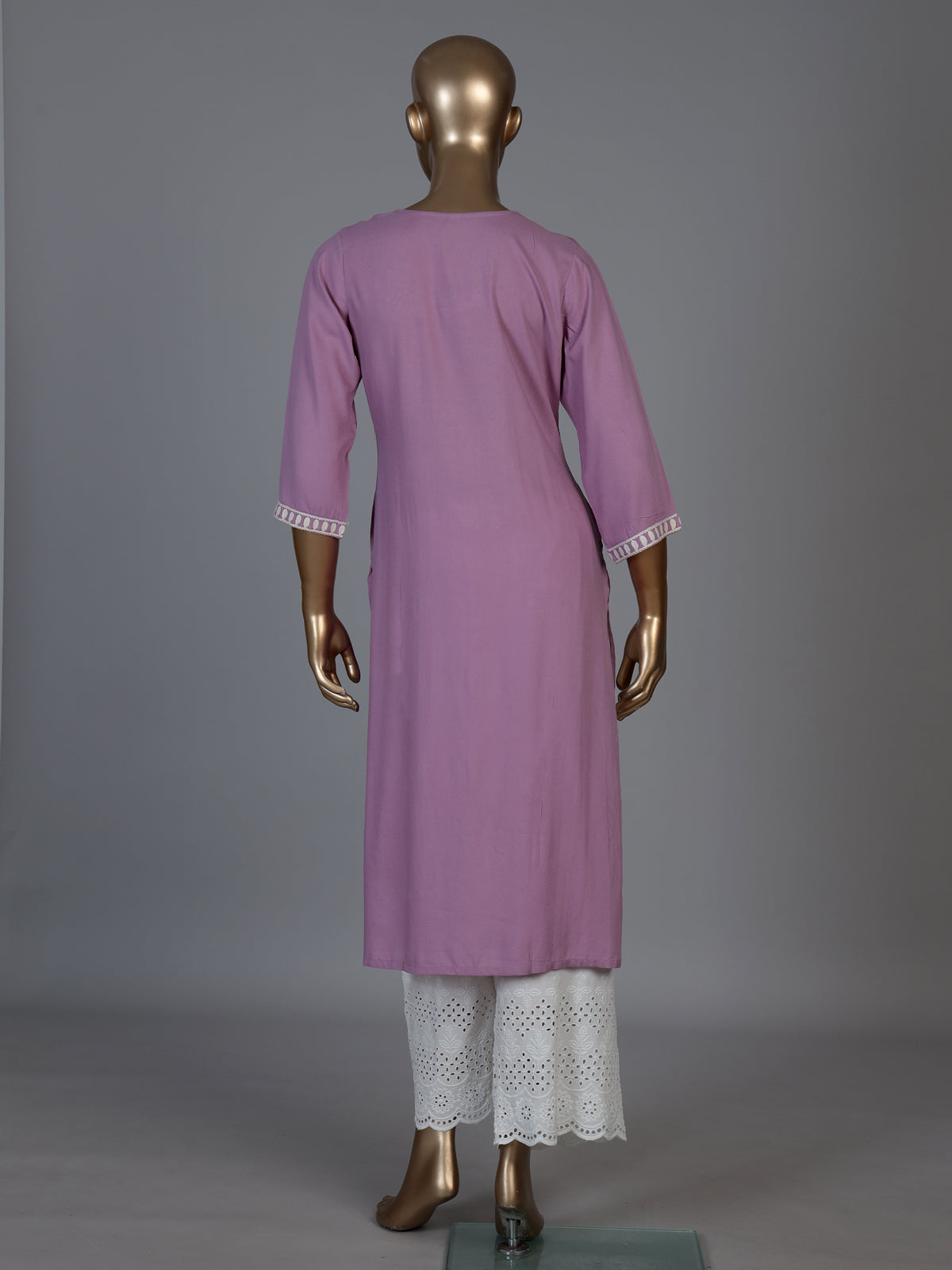 Lavender purple silk lucknowi kurti set with palazzo
