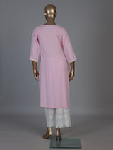 Pink silk lucknowi straight kurti set with palazzo