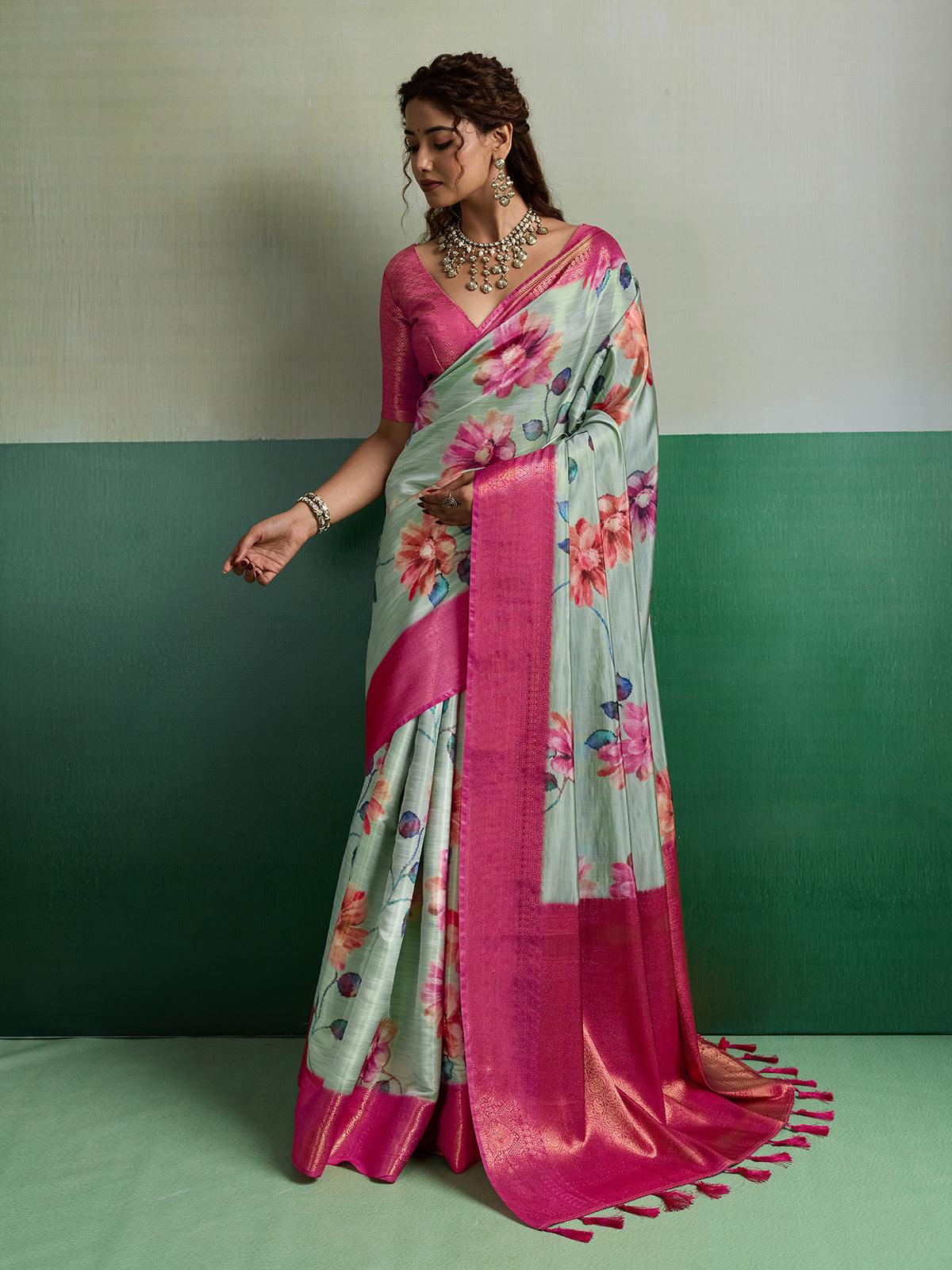 Pista green premium festive tissue silk saree
