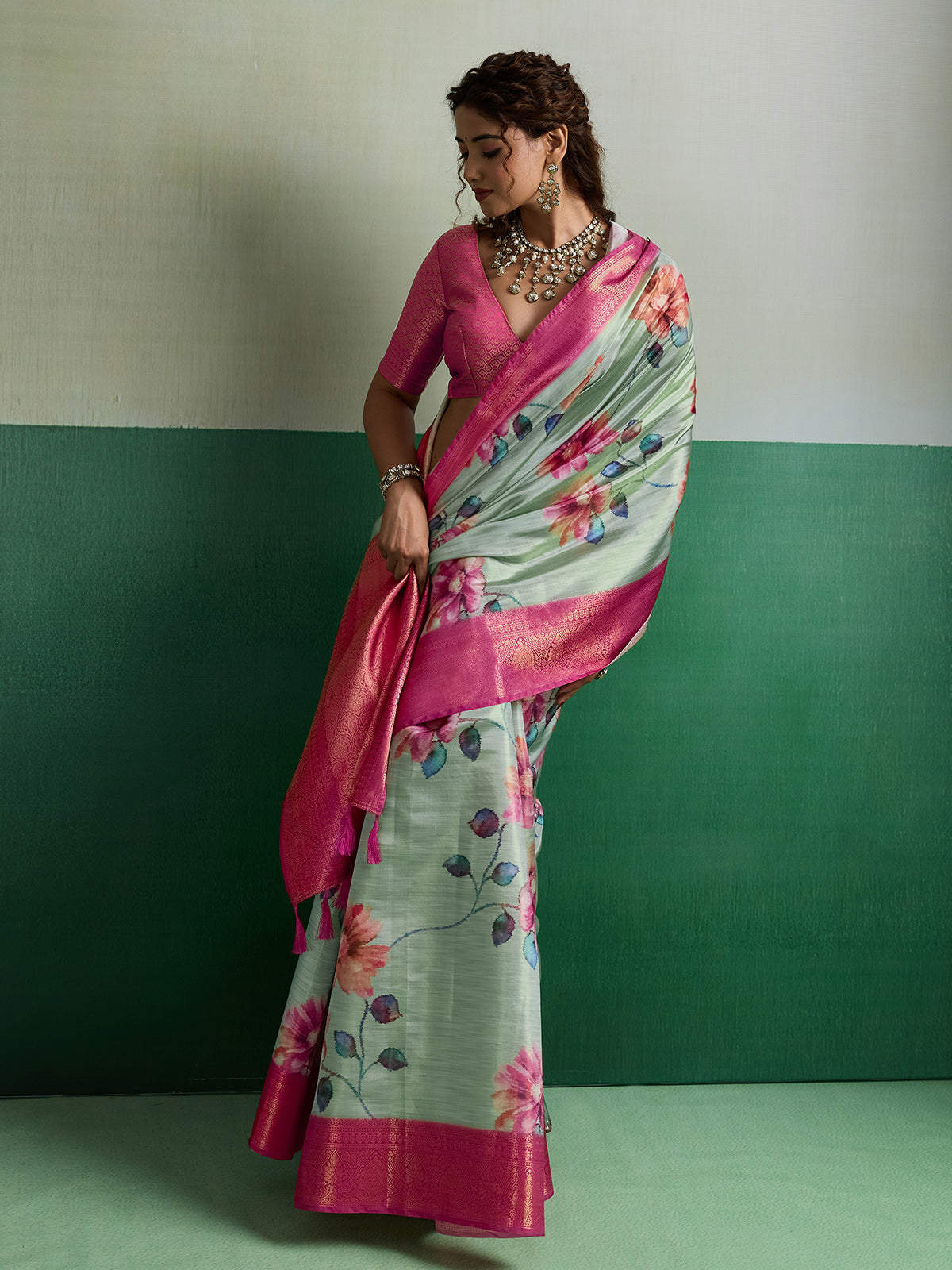 Pista green premium festive tissue silk saree