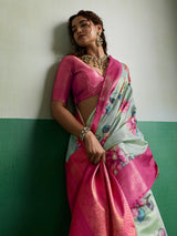 Pista green premium festive tissue silk saree