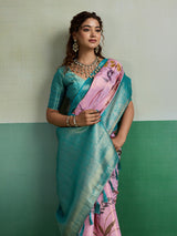 Pink royal botanical tissue silk saree