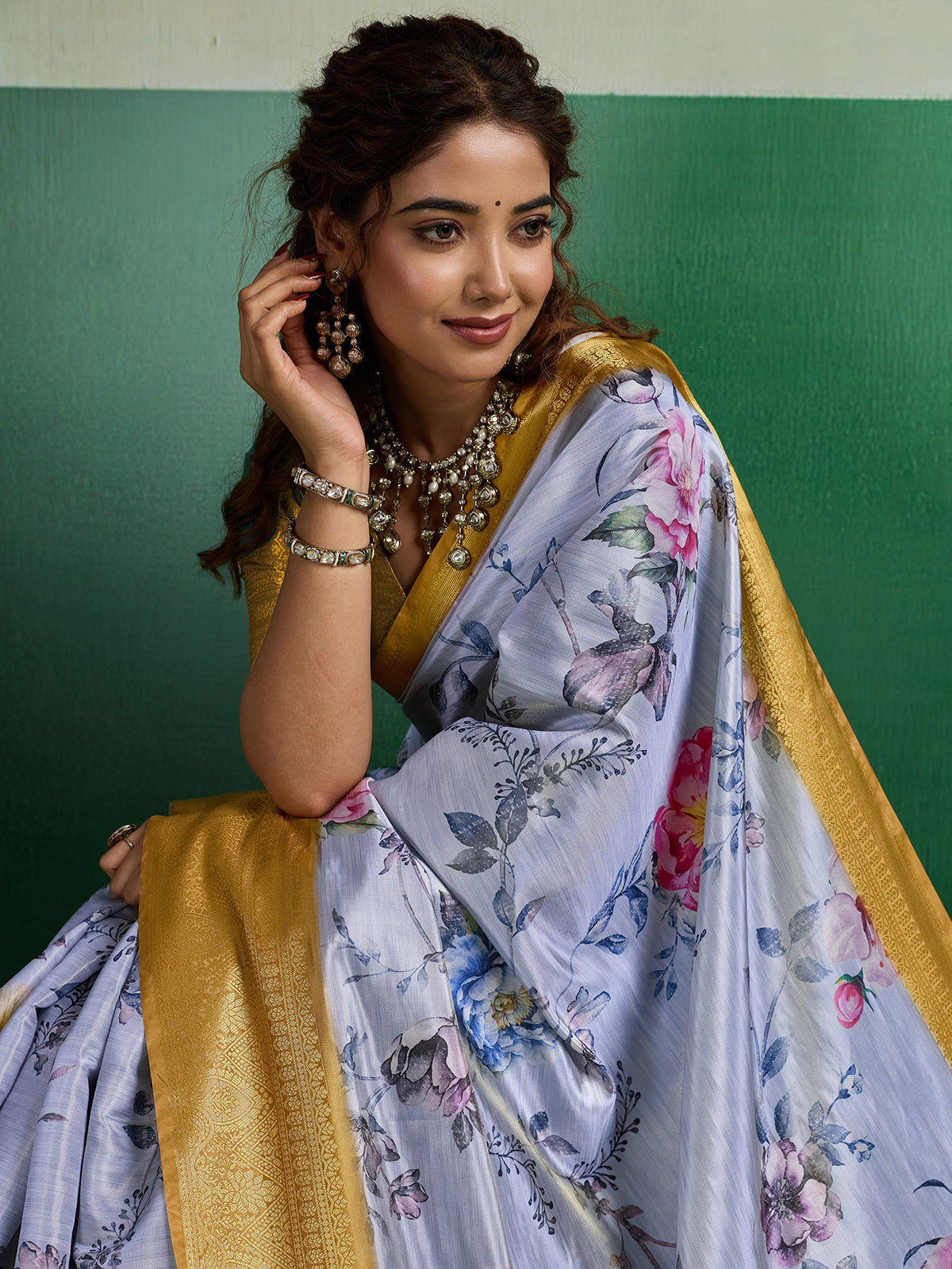 Light blue heritage weave tissue silk saree