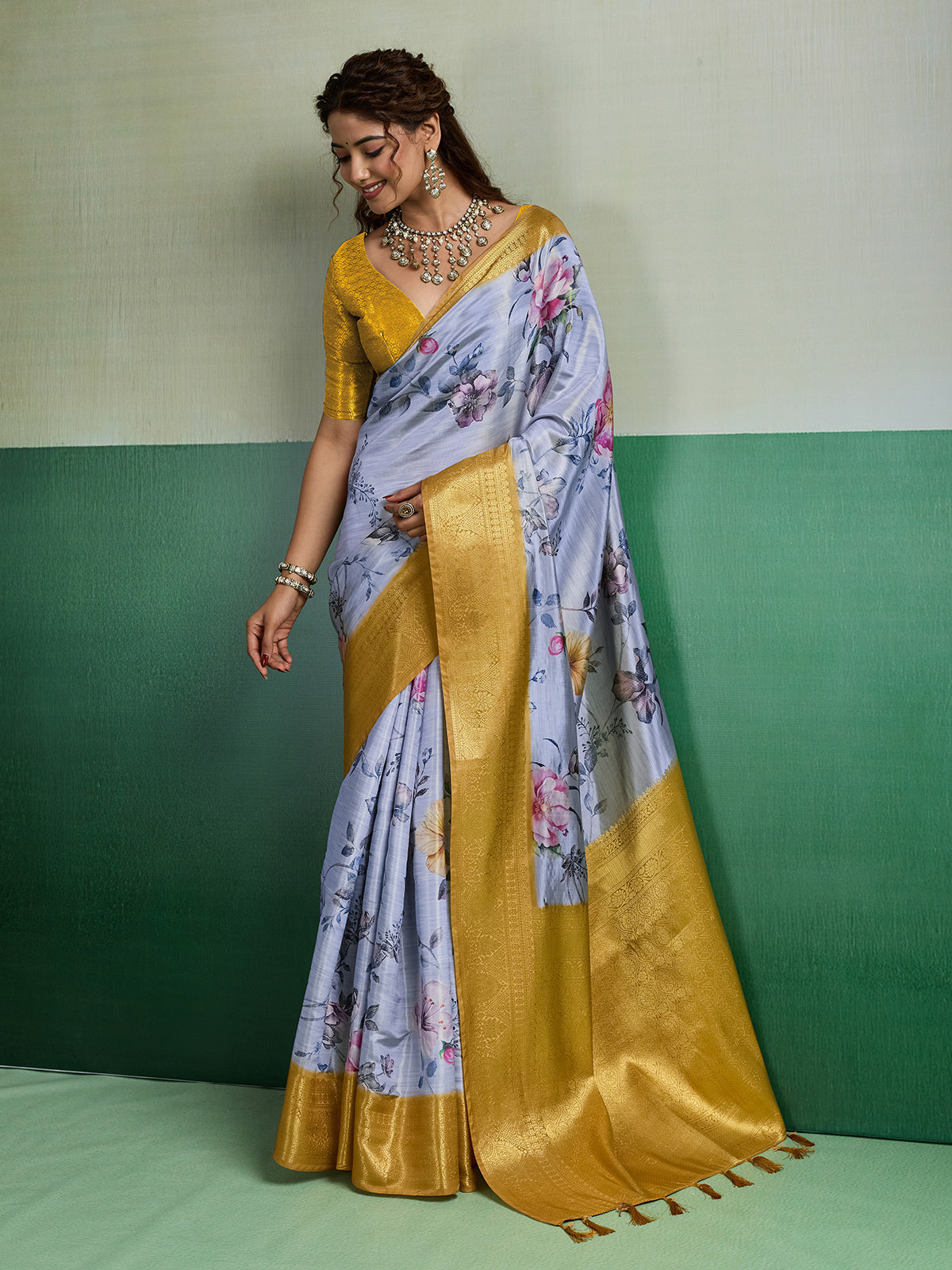 Light blue heritage weave tissue silk saree
