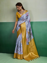Light blue heritage weave tissue silk saree