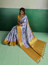Light blue heritage weave tissue silk saree