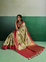 Light yellow radiant festive tissue silk saree