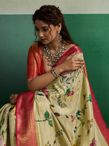 Light yellow radiant festive tissue silk saree