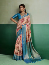 Peach elegant floral kanjivaram tissue silk saree