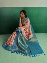 Peach elegant floral kanjivaram tissue silk saree