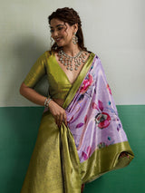 Lavender botanical grace kanjivaram tissue silk saree