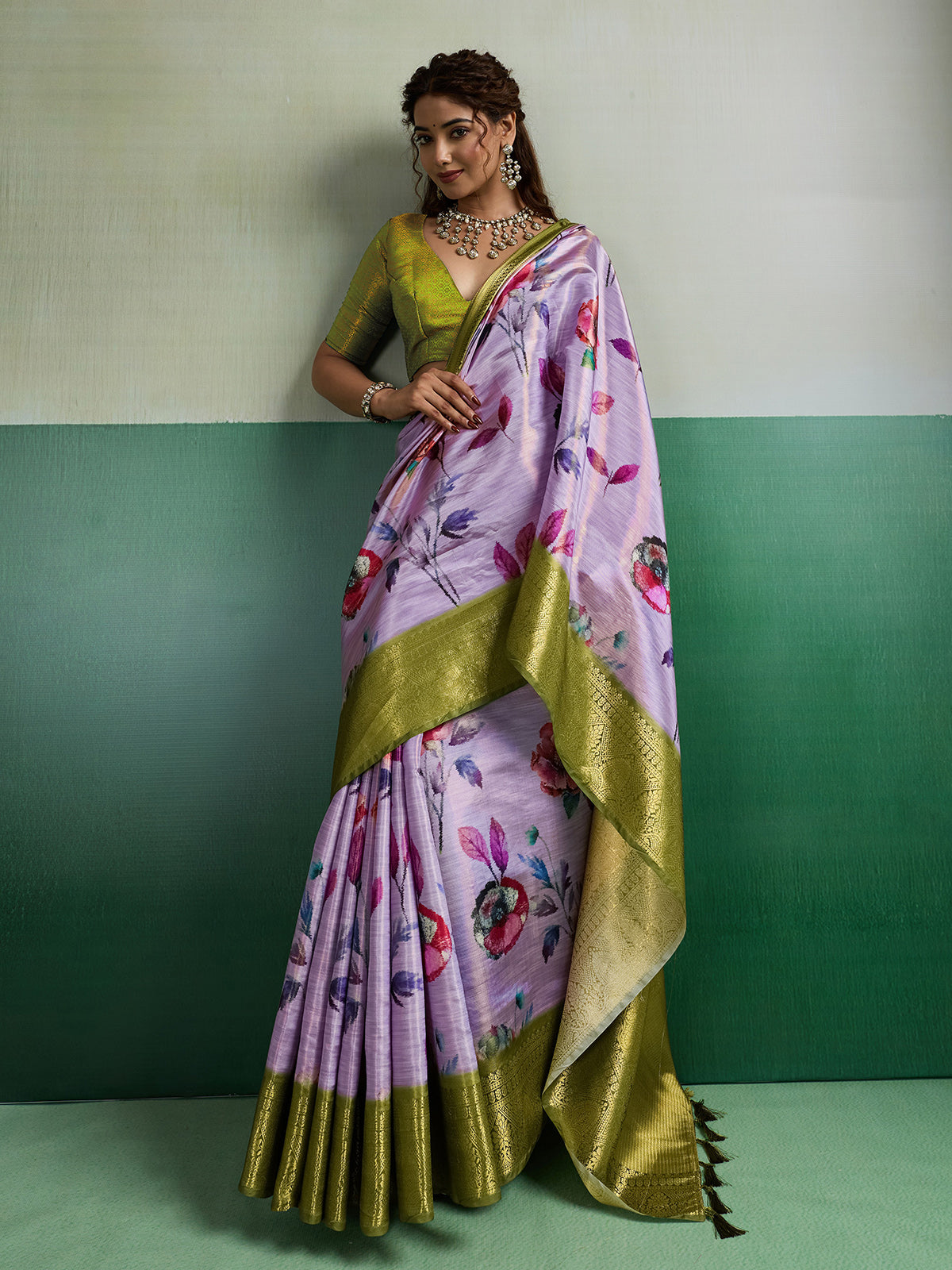 Lavender botanical grace kanjivaram tissue silk saree
