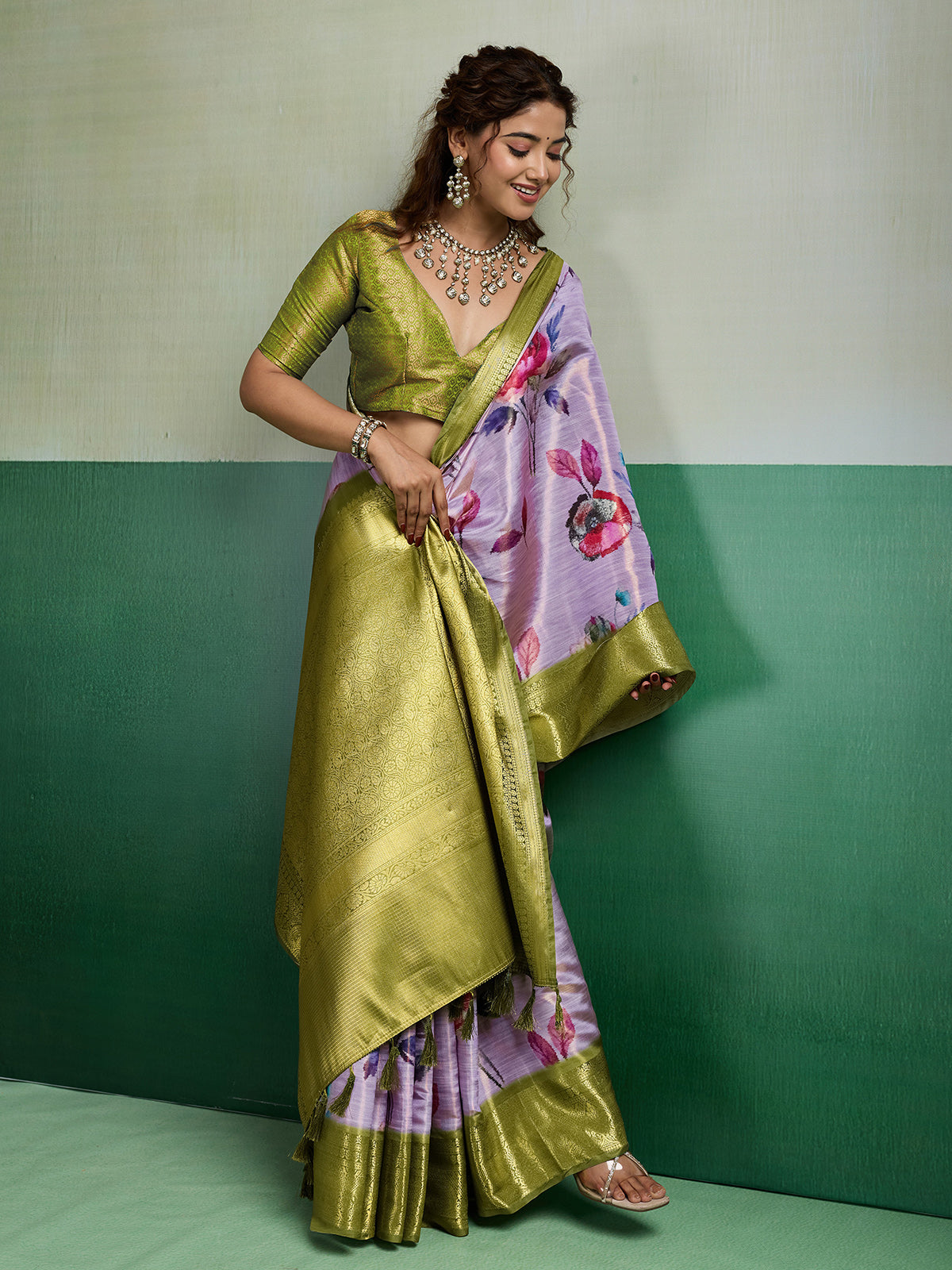 Lavender botanical grace kanjivaram tissue silk saree