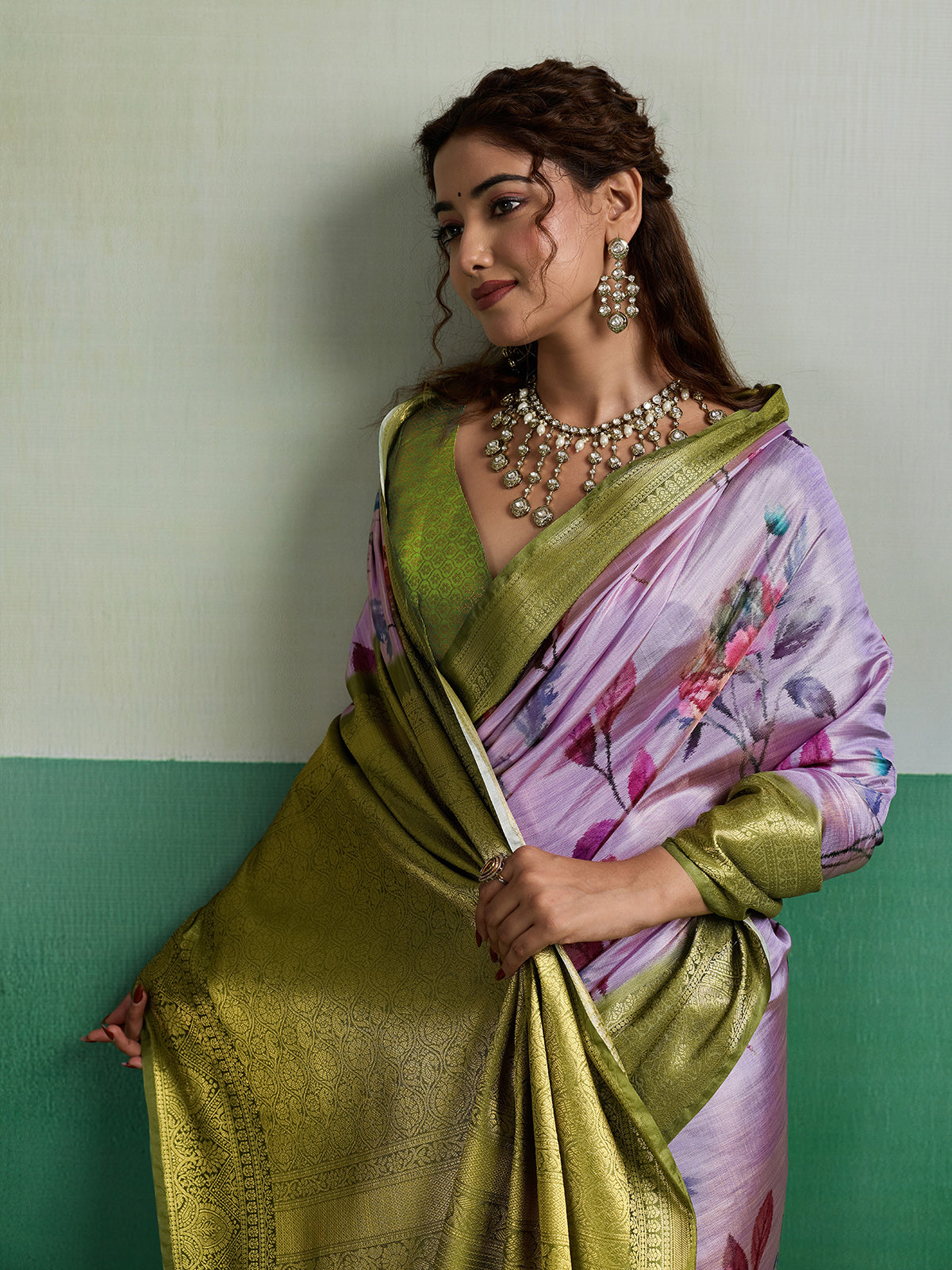Lavender botanical grace kanjivaram tissue silk saree