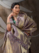 Silver opulent festive banarasi silk saree