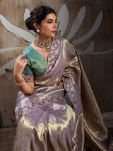 Silver opulent festive banarasi silk saree