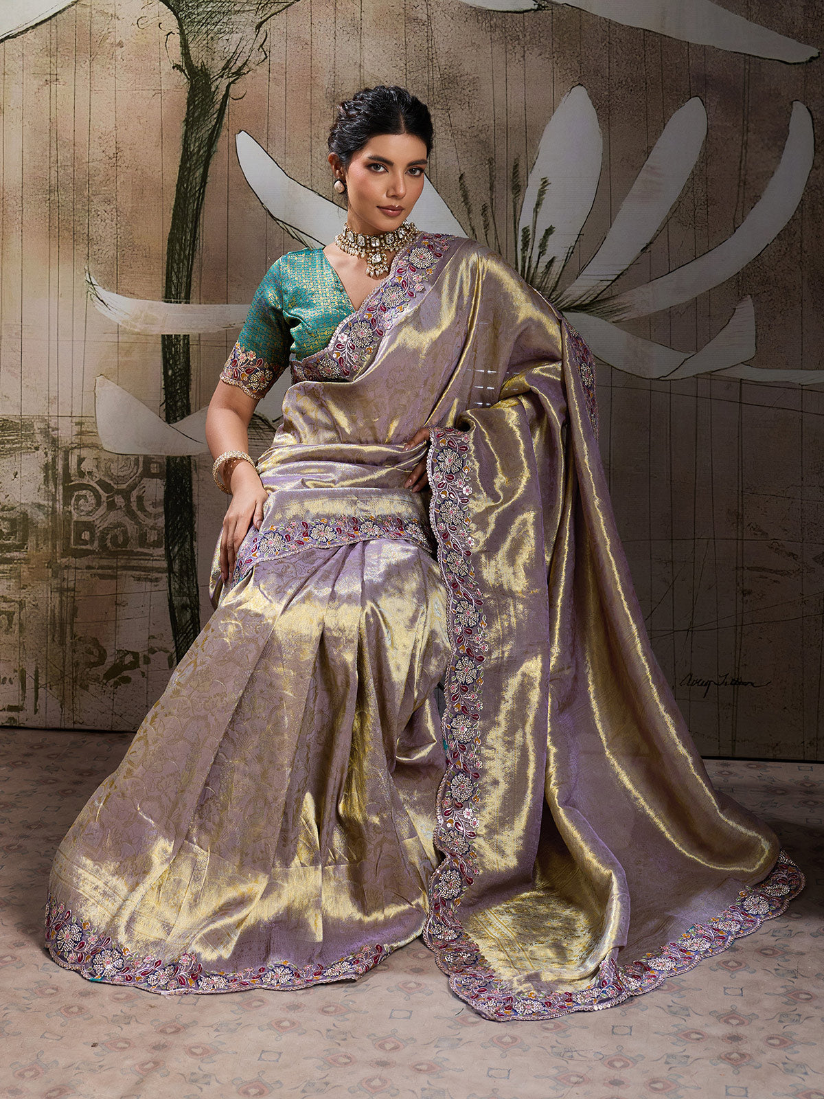 Silver opulent festive banarasi silk saree