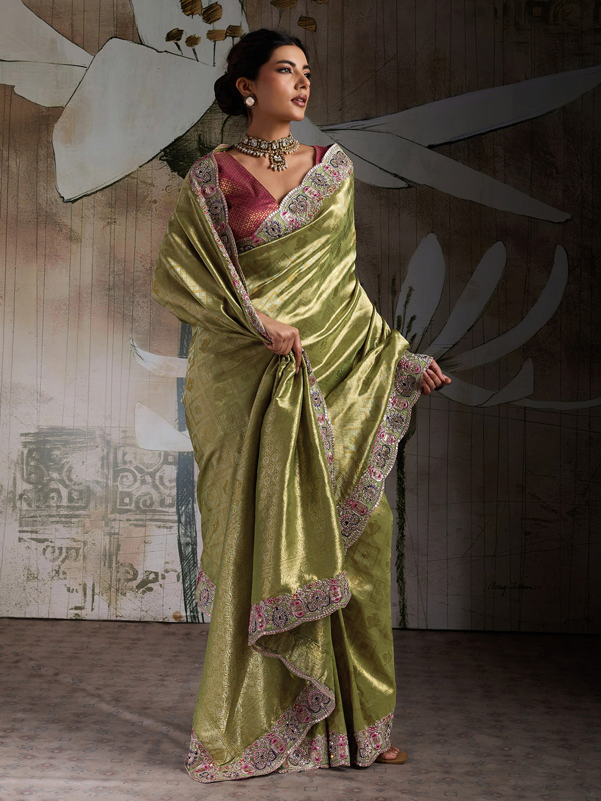 Green heritage banarasi jacquard wedding saree