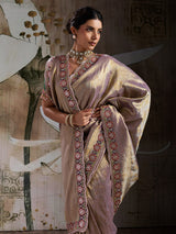 Beige royal jacquard weave festive silk saree