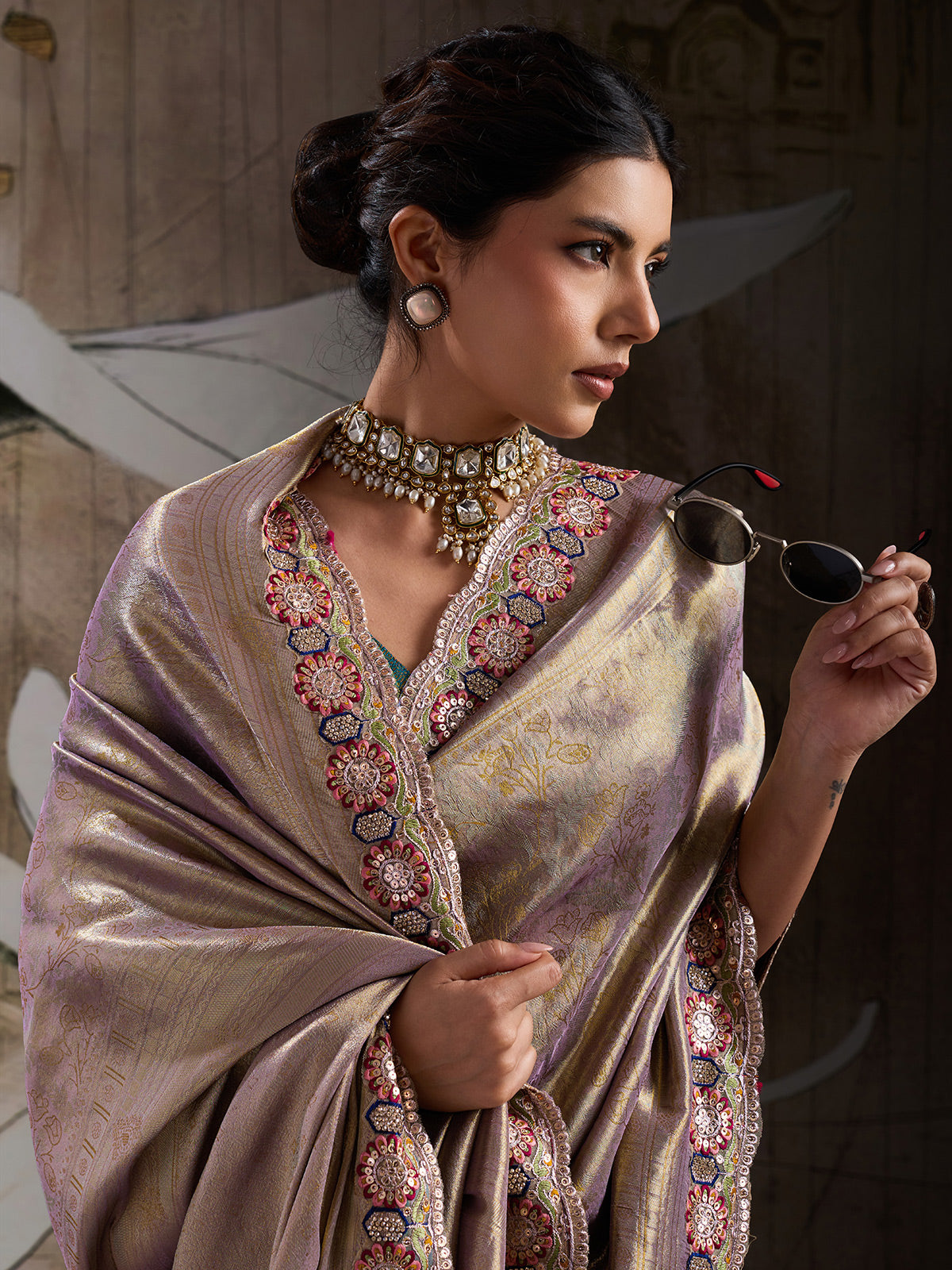 Beige royal jacquard weave festive silk saree