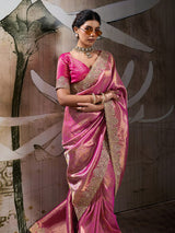 Pink regal banarasi jacquard silk party saree