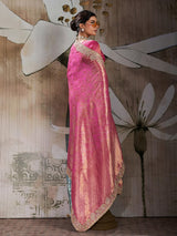 Pink regal banarasi jacquard silk party saree
