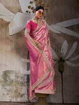 Pink regal banarasi jacquard silk party saree