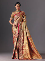 Gold tissue silk luxury bridal designer saree ensemble