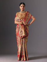 Gold tissue silk luxury bridal designer saree ensemble