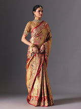 Gold tissue silk luxury bridal designer saree ensemble