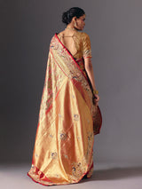 Gold tissue silk luxury bridal designer saree ensemble