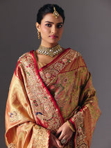 Gold tissue silk luxury bridal designer saree ensemble