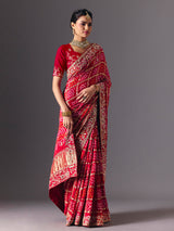 Red traditional bandhani silk bridal saree with elegance