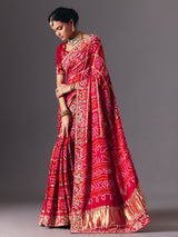 Red traditional bandhani silk bridal saree with elegance