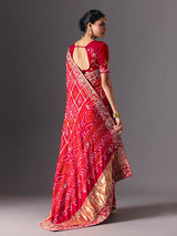 Red traditional bandhani silk bridal saree with elegance