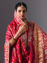 Red traditional bandhani silk bridal saree with elegance