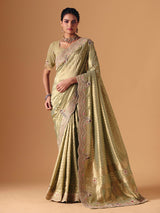 Pista dola silk embroidered festive saree