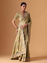 Pista dola silk embroidered festive saree