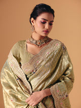 Pista dola silk embroidered festive saree